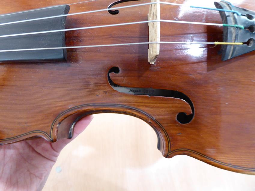 Violin 14'' two piece back, ebony fittings, labelled 'Giovanni Pistucci Napoli 1889'Some damage to - Image 24 of 24