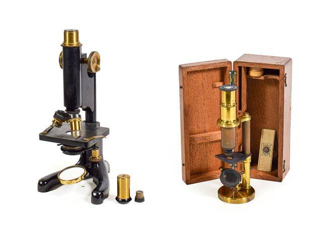 R & J Beck (London) Microscope Model 22 no.3406, with two lens turret, condenser, fine/course