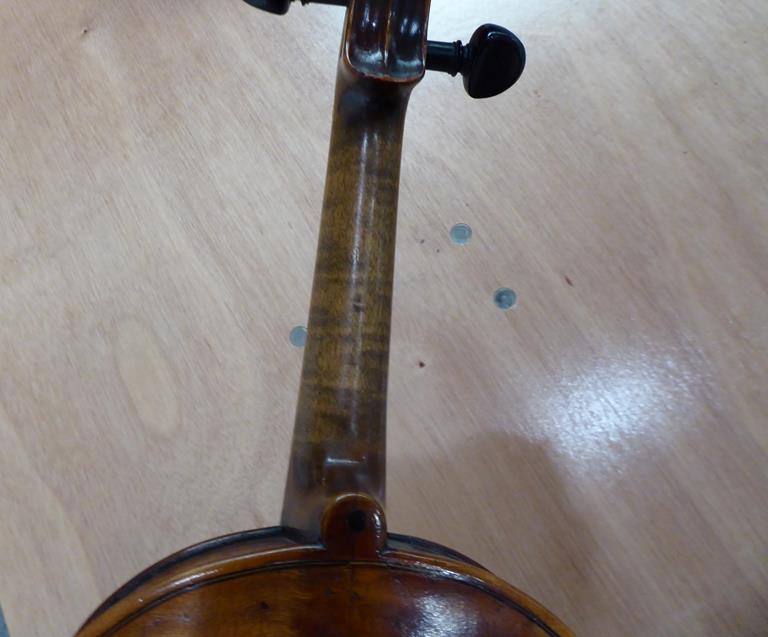 Violin 14'' two piece back, ebony fittings, labelled 'Giovanni Pistucci Napoli 1889'Some damage to - Image 6 of 24
