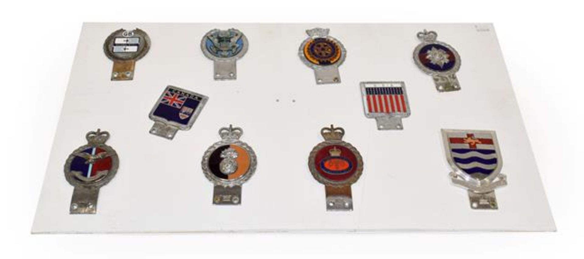 Ten Chrome and Nickel-Plated Car Badges, to include Grenadier Guards and Rotary International, all