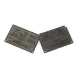 Two Lea-Francis Pressed Metal Telegram Leaf or Chassis Plates, one stamped 181279981, the other with