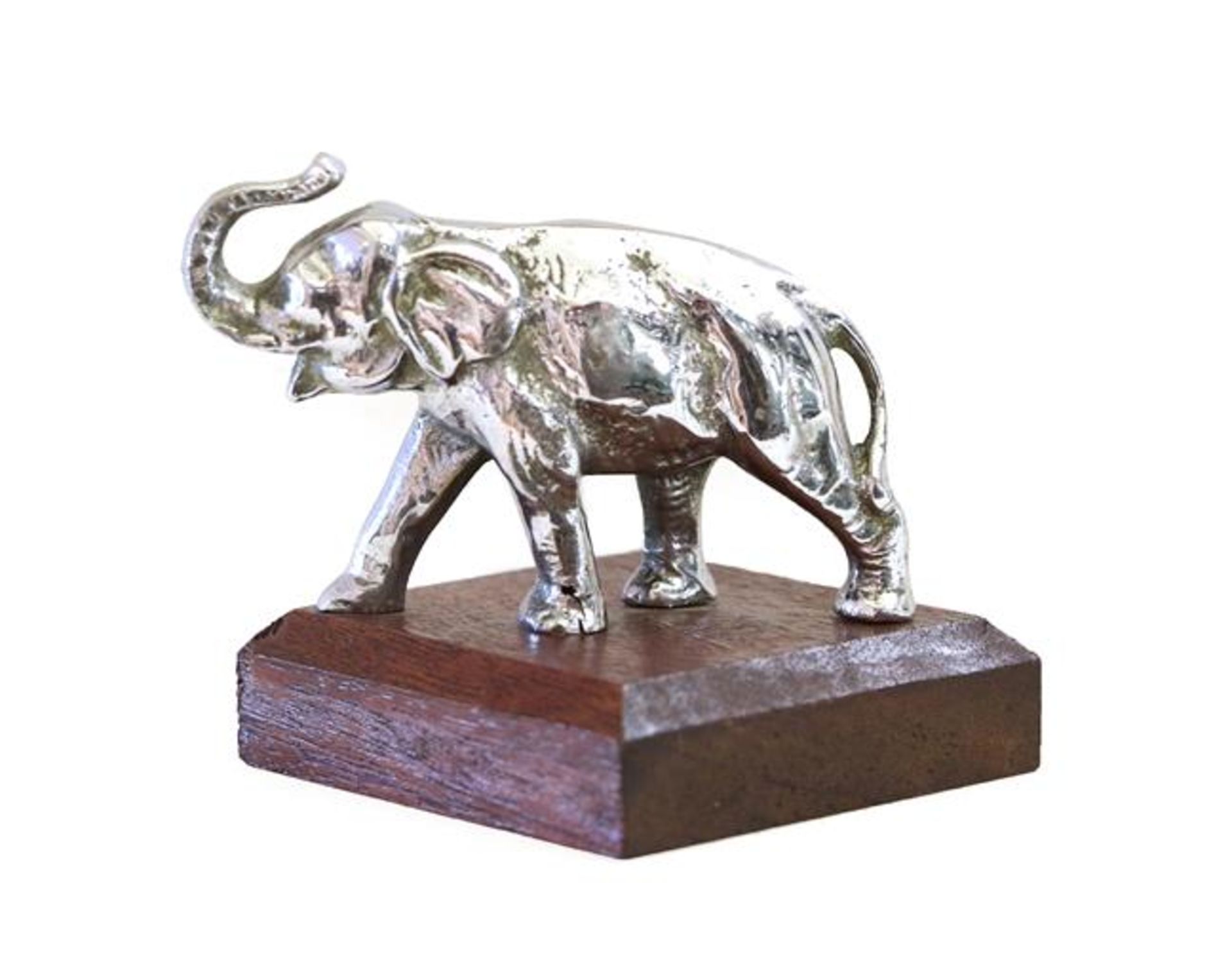 A Chrome on Brass Car Mascot, possibly Lejeune, modelled as an elephant, mounted on an elephant,
