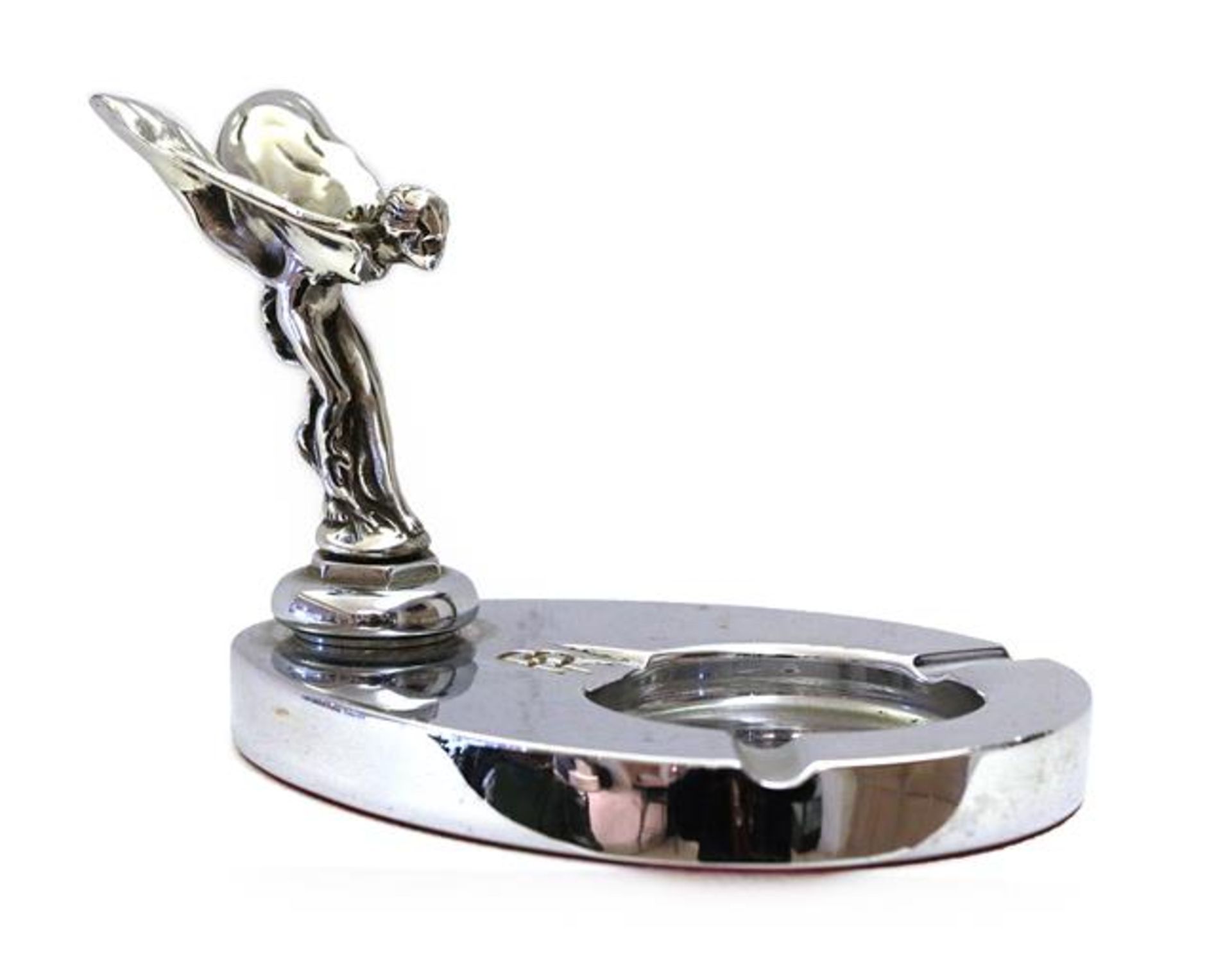 Rolls-Royce: A Chrome-Plated Ashtray, modelled as the Spirit of Ecstasy, mounted on an oval base
