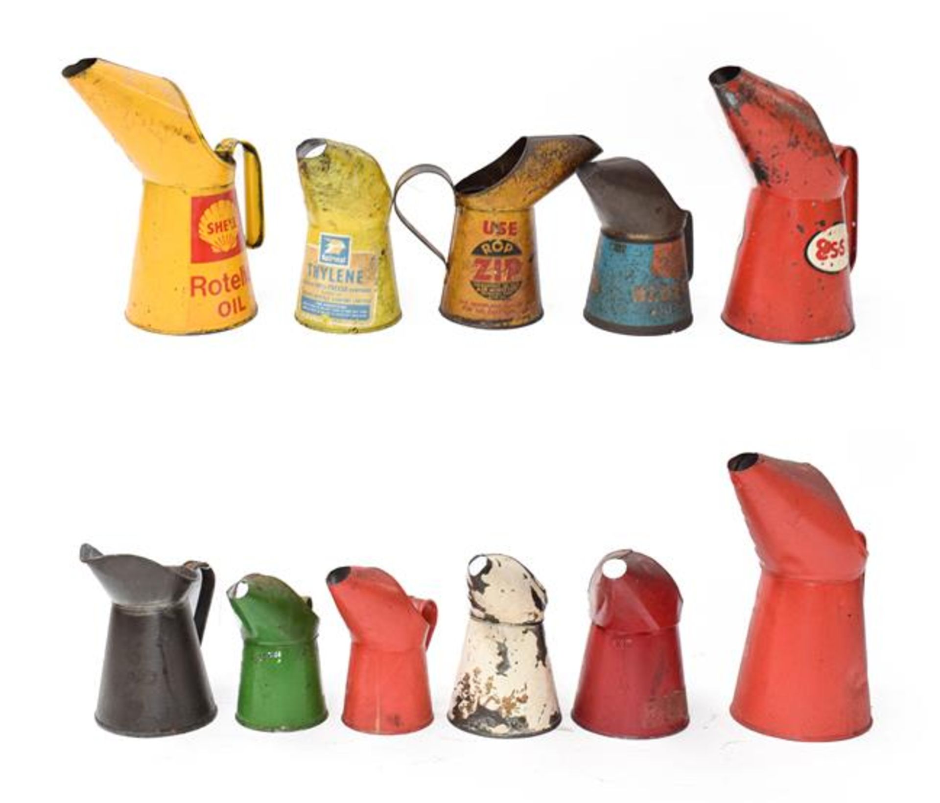 ~ Eleven Assorted Oil Pourers, including Shell, Esso, National, Blue Col, and Zip, six unmarked