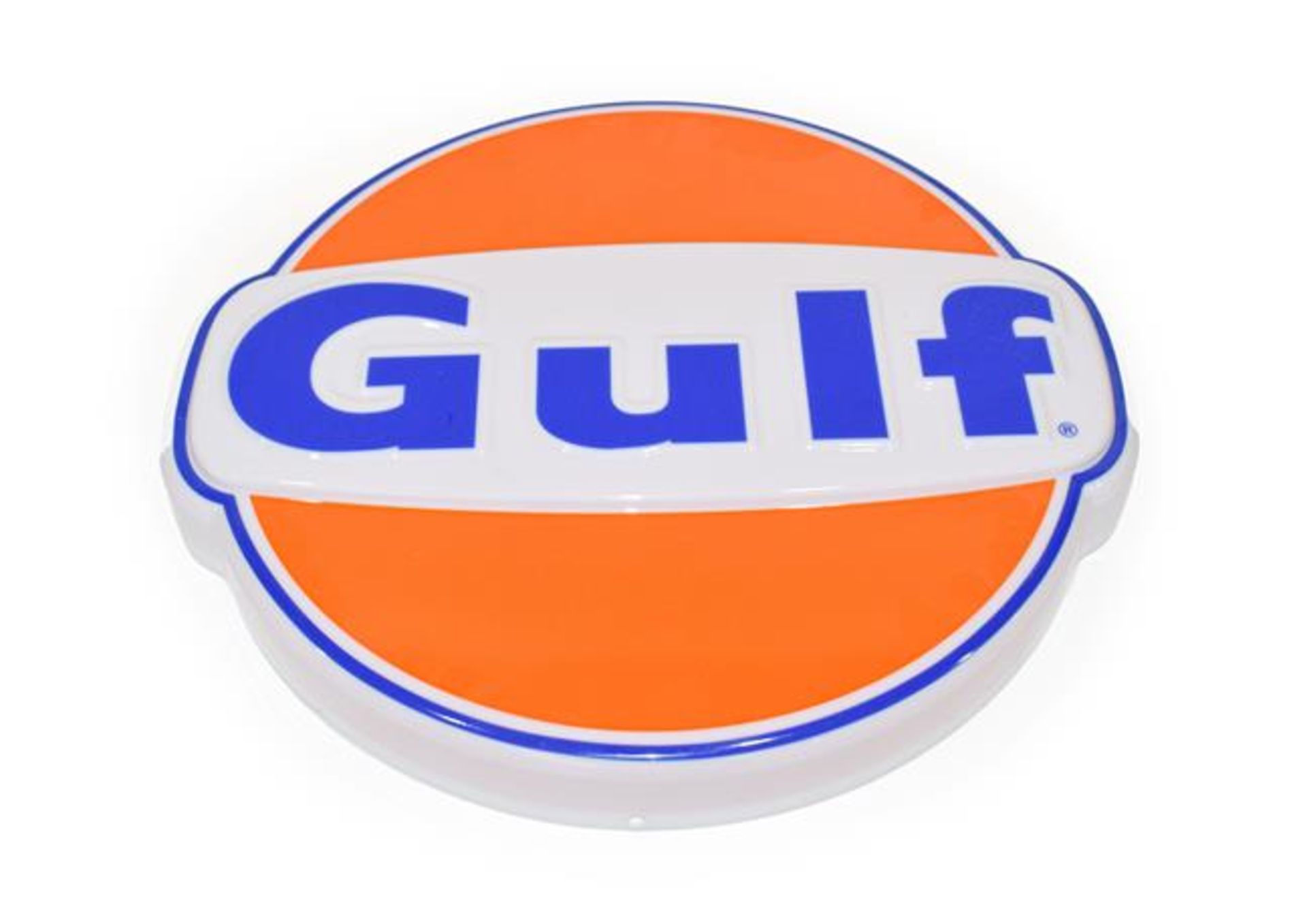 An Illuminated Car Display Sign: Gulf, with low voltage transformer, 60cm diameter