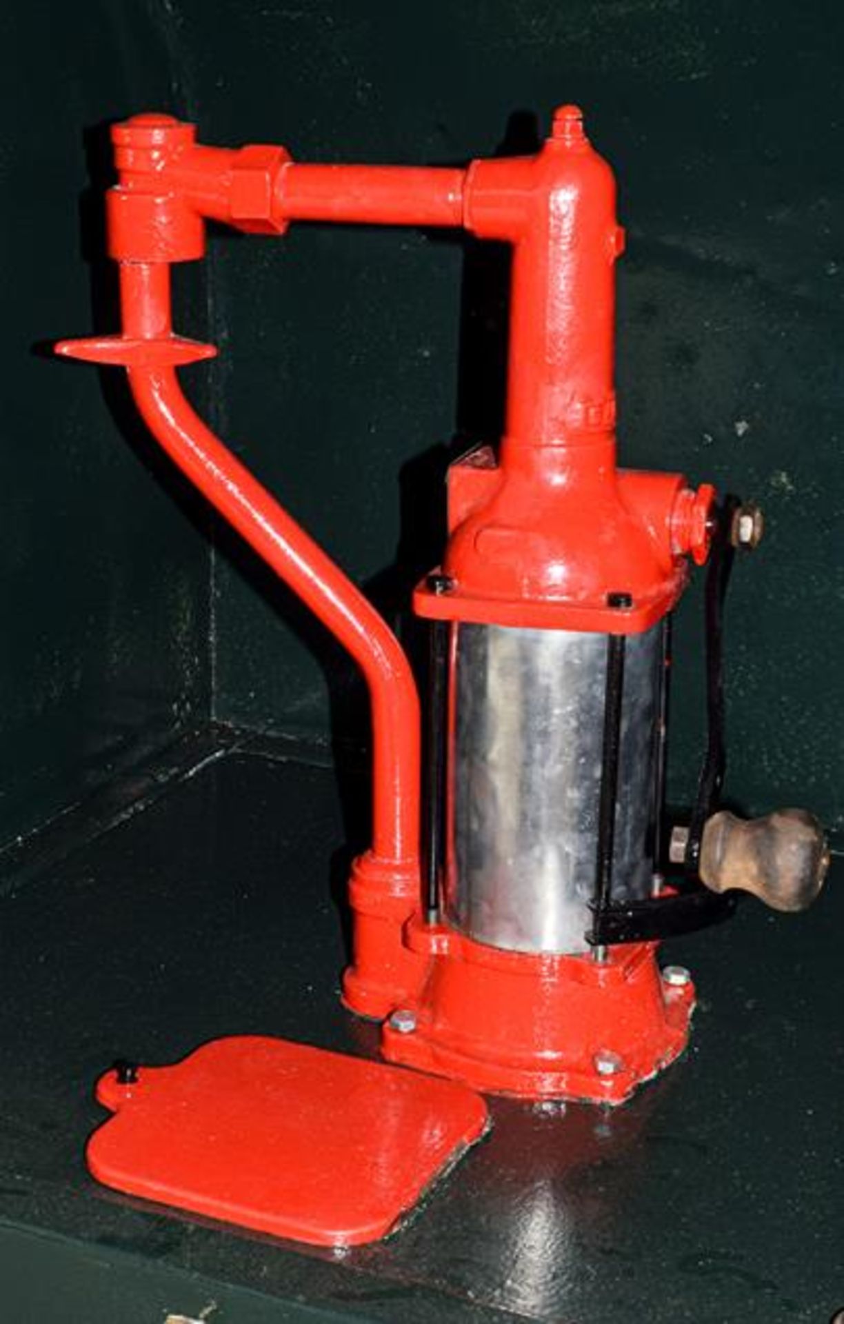 A Workshop Oil Dispenser, repainted green and labelled Castrol, with red painted pump and wooden - Image 2 of 2