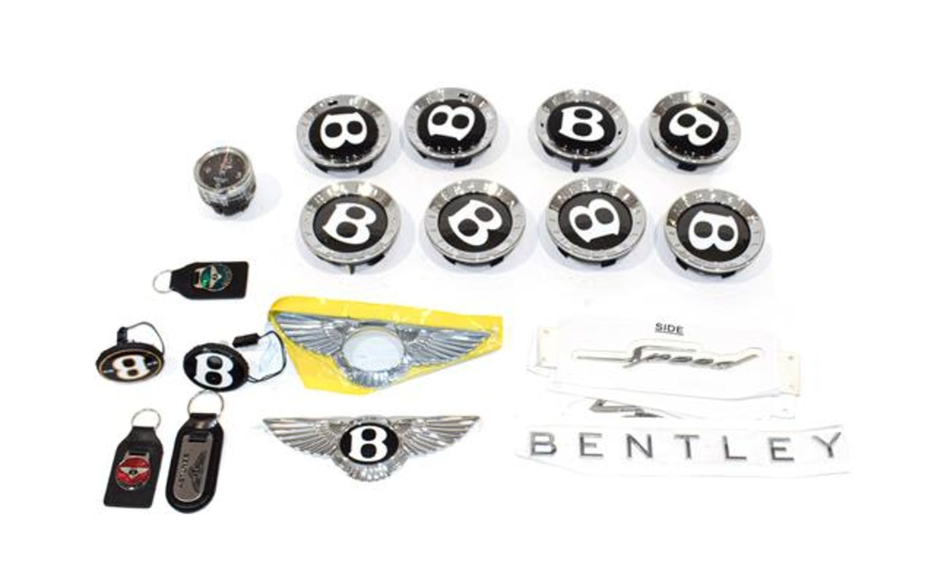 Bentley Interest: A Collection of Spares, to include eight Bentley chromed wheel hub caps, modern