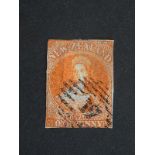 New Zealand. 1863 1d. orange-vermilion on pelure paper, SG.81, cat. £2,500. Used with neat '17'