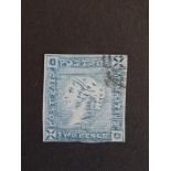 Mauritius, 1859 'Post Paid' 2d blue, intermediate state of the plate, SG.38 (cat.£1,400). Very