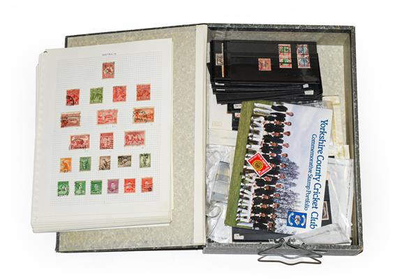 Worldwide, box-file of 1000+ mint and used stamps on cards, album pages and loose in packets,