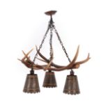 Antler Furniture: An Antler Mounted Chandelier, circa late 20th century, an antler mounted three-