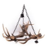 Antler Furniture: An Antler Mounted Chandelier, circa late 20th century, an antler mounted four-