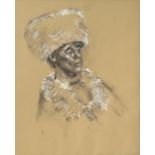 Harold Riley DL, DLitt, FRCS, DFA, ATC (b.1934) Head and shoulders portrait of a woman wearing a fur