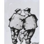 George Somerville (b.1947) Two men and a dog Signed, ink and wash, 25cm by 20.5cm Artist's Resale