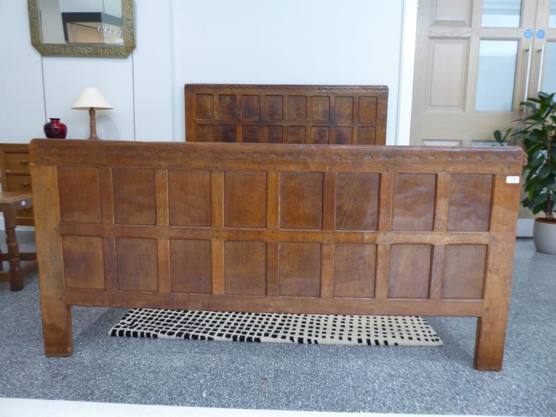 Robert Mouseman Thompson (1876-1955): An English Oak 5ft Panelled Bedstead, penny moulded top, - Image 2 of 10