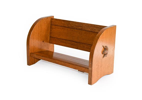 Unicornman: Geoff Gell or Jon Dixon (Coxwold): An English Oak Extending Book Trough, with carved - Image 2 of 2