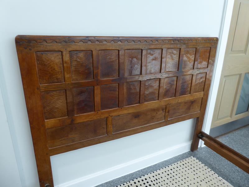 Robert Mouseman Thompson (1876-1955): An English Oak 5ft Panelled Bedstead, penny moulded top, - Image 4 of 10