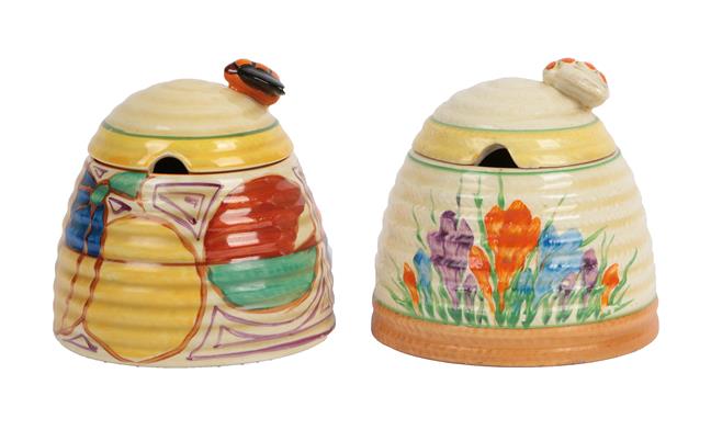 Clarice Cliff (1899-1972): A Fantasque Bizarre Melon Beehive Honey Pot and Cover, black printed