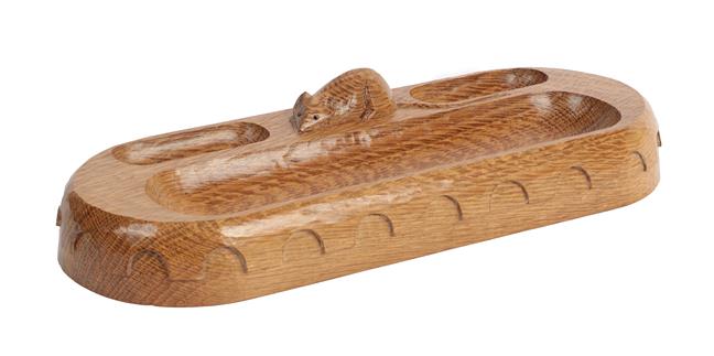 Workshop of Robert Mouseman Thompson (Kilburn): An English Oak Pen Tray, oblong with penny moulding,