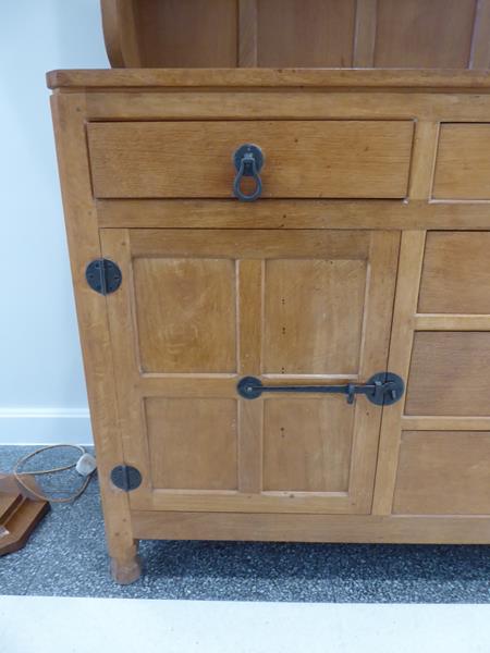 Workshop of Robert Mouseman Thompson (Kilburn): An English Oak Panelled 5ft Welsh Dresser, the - Image 8 of 23