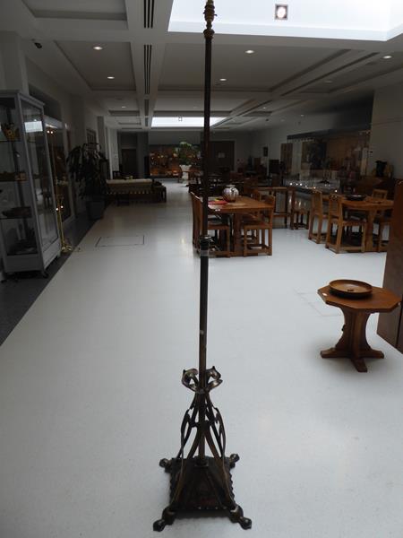 An Art Nouveau Lacquered Copper Telescopic Standard Lamp, c.1910, on four supports, weighted base - Image 6 of 9