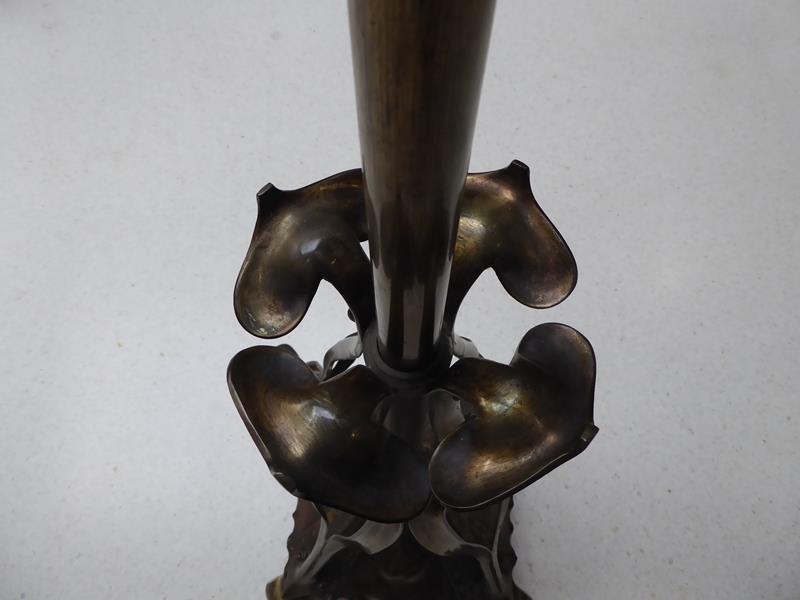 An Art Nouveau Lacquered Copper Telescopic Standard Lamp, c.1910, on four supports, weighted base - Image 7 of 9