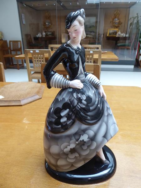 An Art Deco Goldscheider Pottery Figure, by Claire Weiss, modelled a woman wearing a floral black - Image 3 of 11