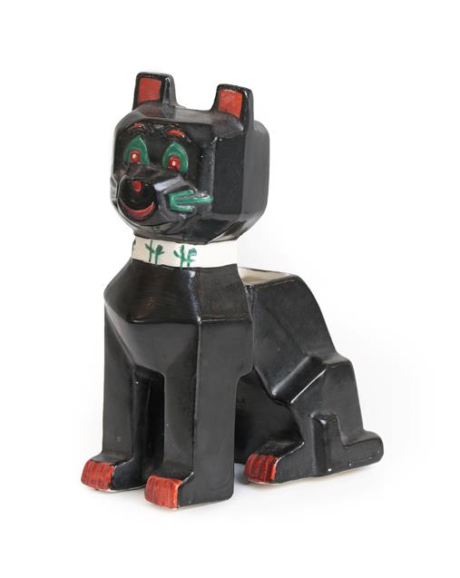 An English Pottery ''Louis Wain'' Model of a Futurist Cat, design registered 1914, painted black,