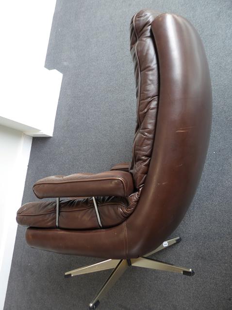 A Pair of 1970's Scandinavian Buttoned Brown Leather and Chrome Lounge Chairs, five prong base - Image 2 of 25
