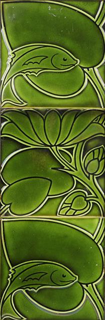 A Pilkington's Royal Lancastrian Pottery Three 6'' Tile Panel, designed by C.F.A Voysey, c.1900, - Image 2 of 7