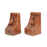 Robert Mouseman Thompson (1876-1955): A Pair of English Oak Single Mouse Bookends, with wavy edge