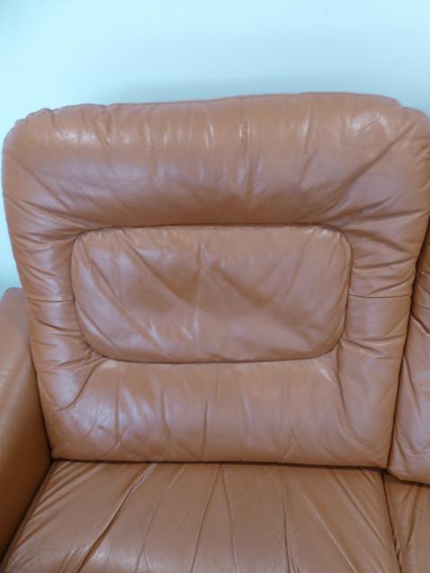 A Tetrad Brown Leather Sofa and Armchair, on brown castors, both labelled tetrad ENGLAND MAKERS OF - Image 6 of 26