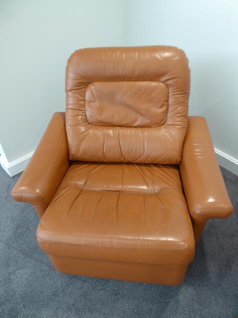 A Tetrad Brown Leather Sofa and Armchair, on brown castors, both labelled tetrad ENGLAND MAKERS OF - Image 16 of 26