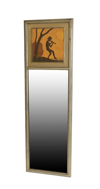 An A J Rowley Gallery Marquetry Piper Morn Wall Mirror, labelled A.J.ROWLEY special PIPER MORN and