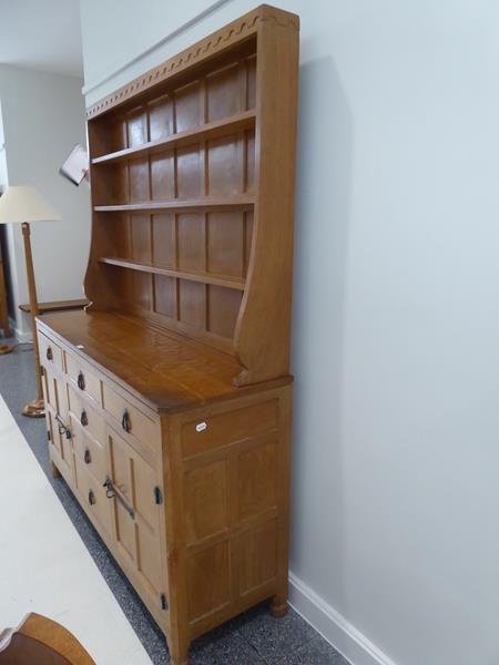 Workshop of Robert Mouseman Thompson (Kilburn): An English Oak Panelled 5ft Welsh Dresser, the - Image 10 of 23