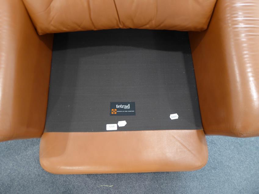 A Tetrad Brown Leather Sofa and Armchair, on brown castors, both labelled tetrad ENGLAND MAKERS OF - Image 24 of 26