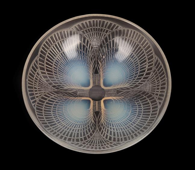 René Lalique (French, 1860-1945): A Coquilles Clear and Opalescent Glass Bowl, wheel cut mark R