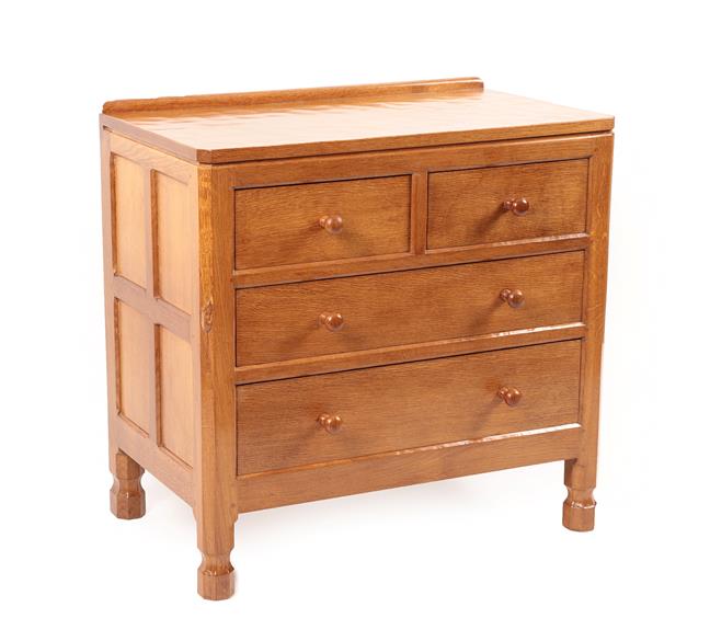 Workshop of Robert Mouseman Thompson (Kilburn): An English Oak Chest of Drawers, with raised upstand - Image 2 of 2