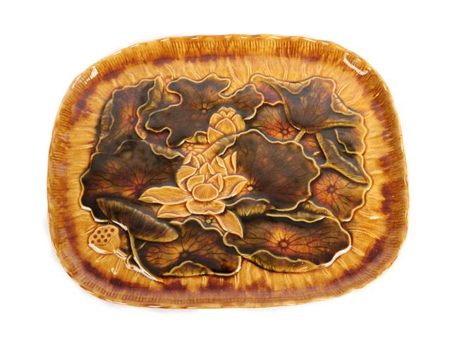 Christopher Dresser (Scottish, 1834-1904) for Linthorpe Pottery: A Tray, decorated with water