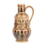 A Doulton Lambeth Salt Glazed Stoneware Jug, by Emily J Edwards, decorated with repeating incised