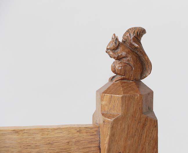 Squirrelman: Wilfrid Hutchinson (Husthwaite): An English Oak 3ft Panelled Bedstead, with carved