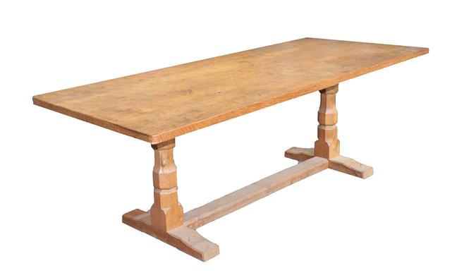 Workshop of Robert Mouseman Thompson (Kilburn): An English Oak 7ft Refectory Dining Table, the adzed - Image 2 of 2