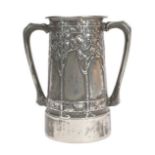 David Veasey for Liberty & Co: A Pewter Twin-Handled Loving Cup, covered by honesty and verse FOR