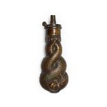 A Rare 19th Century Copper Entwined Dolphin Pistol Flask by Bartram & Co, with external steel spring