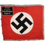 A German Third Reich NSBO Standarte, constructed in double sided scarlet linen, each side applied to