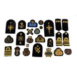 A Quantity of Second World War Royal Navy Insignia, including rank badges, cap talleys, ratings