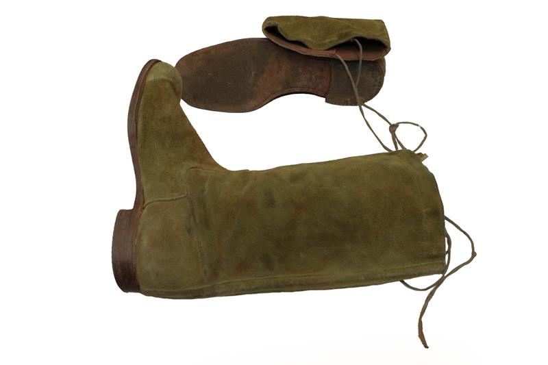 A Pair of Second World War RAF Issue Mosquito Boots, in green suede with ribbon tied tops and - Image 2 of 5