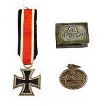 A German Third Iron Cross, second class, with ribbon; also, a ''Trench Art'' matchbox holder stamped