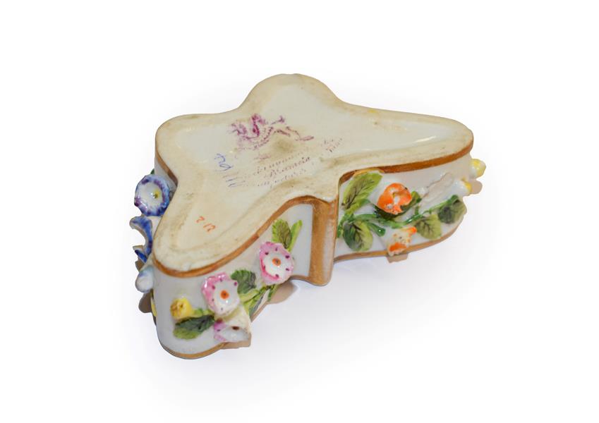 A Rockingham Porcelain 'Butterfly' box (lacking cover), decorated with applied Dresden flowers, - Image 2 of 2