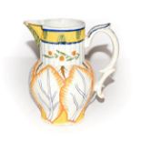 A Hawley pearlware jug, with reeded collar moulded with leaves and further moulded to the globular